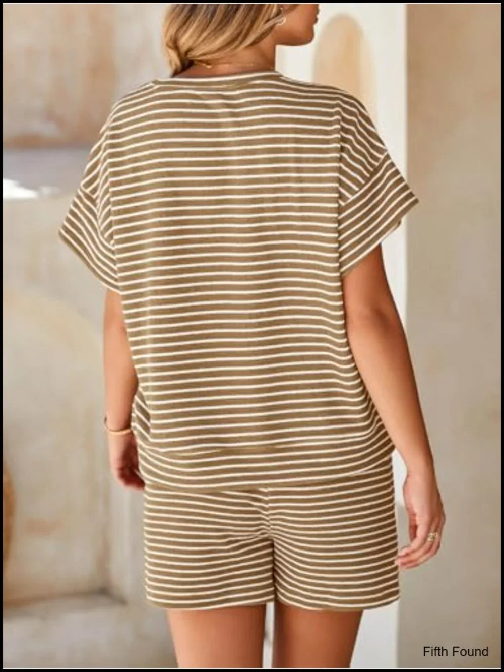 Striped 2 Piece Lounge Set Short Sleeve Oversized T Shirt Drawstring Shorts